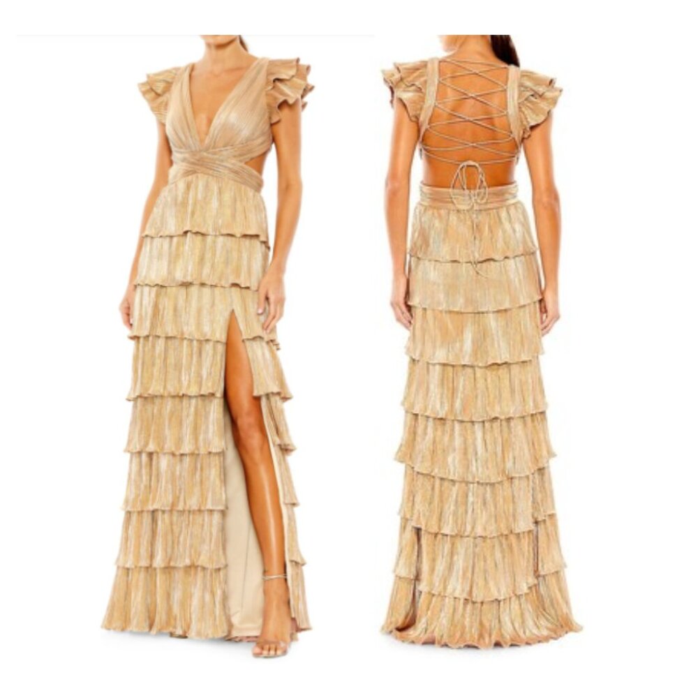 Mac Duggal Ieena Metallic Tiered Gown
